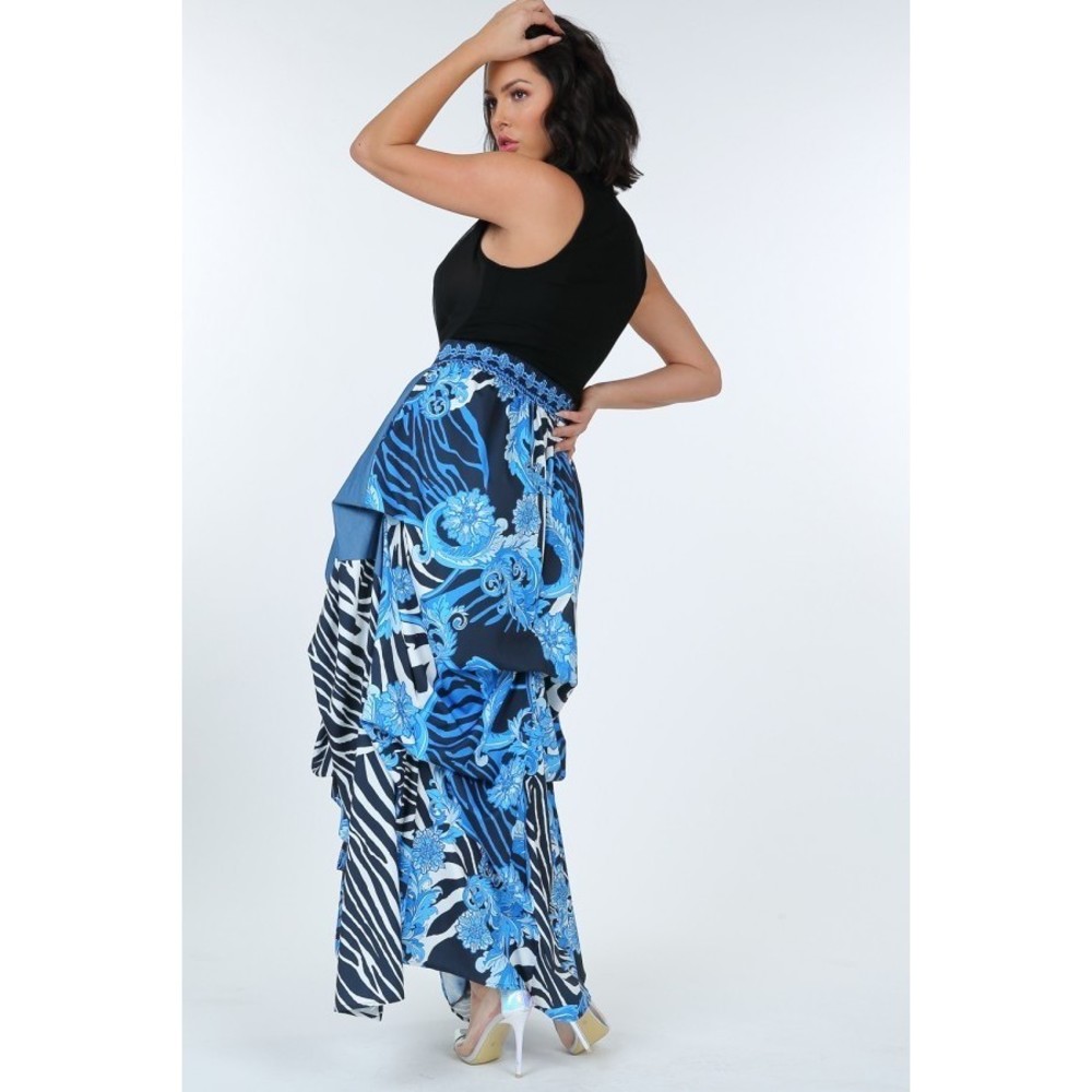 Animal Chain Print Denim Tacked Maxi Skirt In Black Gold - Picture 3 of 6